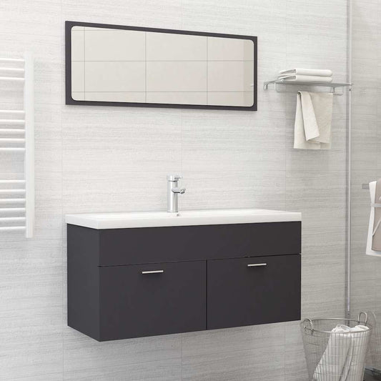 2 Piece Bathroom Furniture Set Grey Engineered Wood