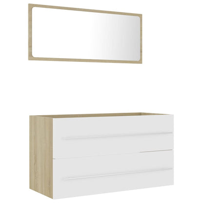 2 Piece Bathroom Furniture Set White and Sonoma Oak Engineered Wood