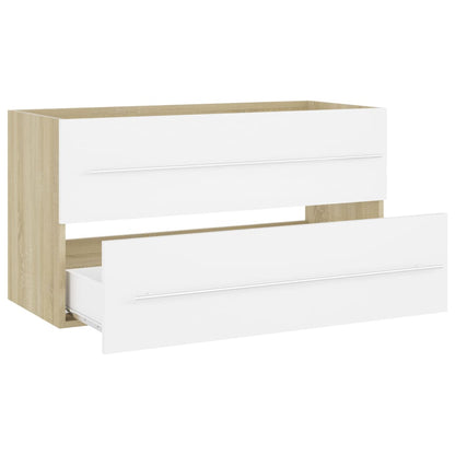 2 Piece Bathroom Furniture Set White and Sonoma Oak Engineered Wood