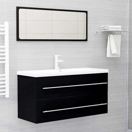 2 Piece Bathroom Furniture Set Black Engineered Wood