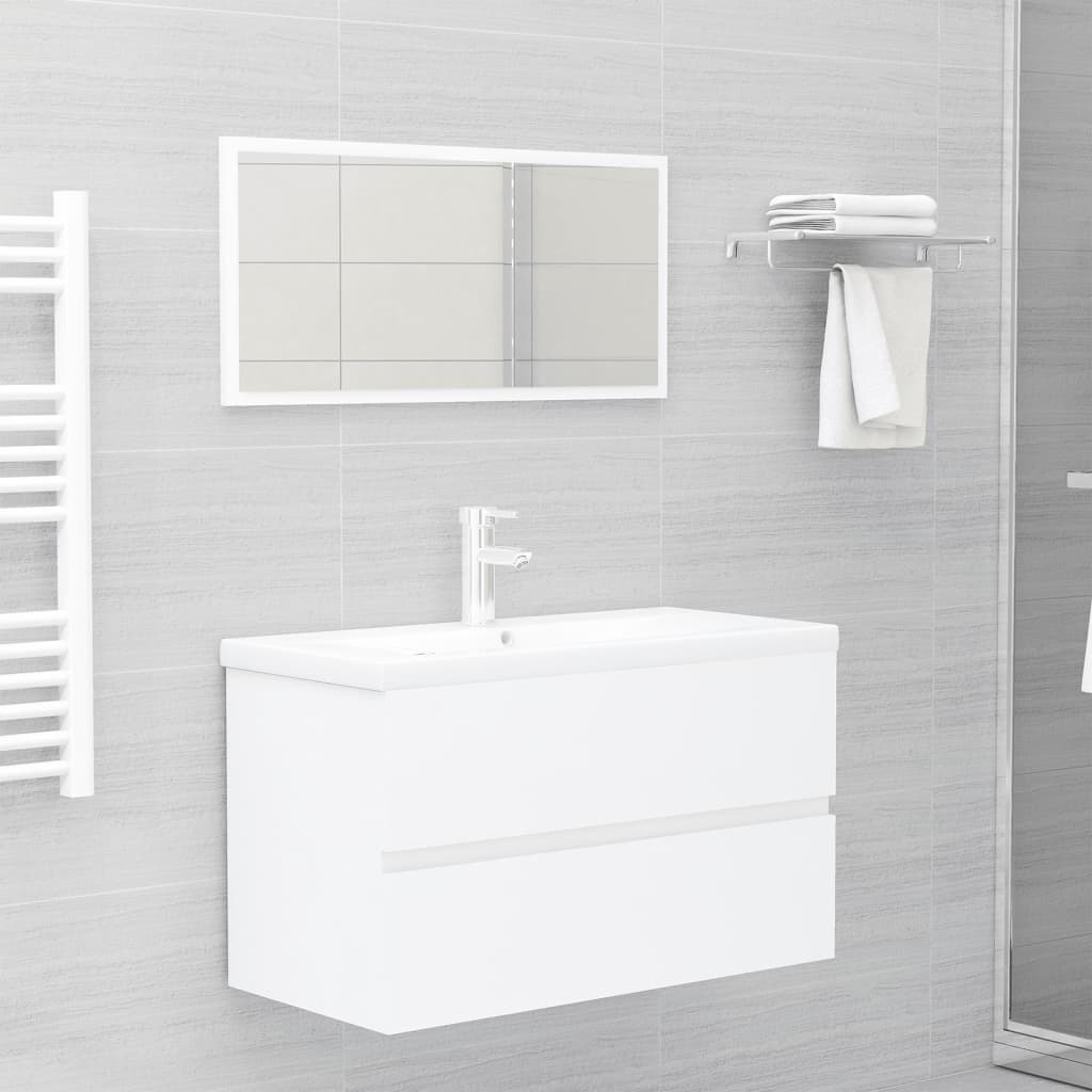 2 Piece Bathroom Furniture Set White Engineered Wood