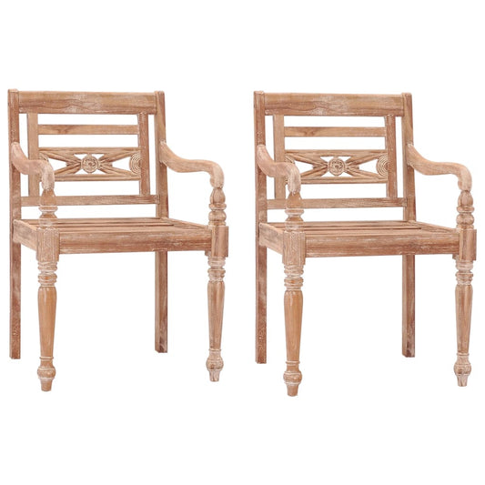 Batavia Chairs 2 pcs White Wash Solid Teak Wood