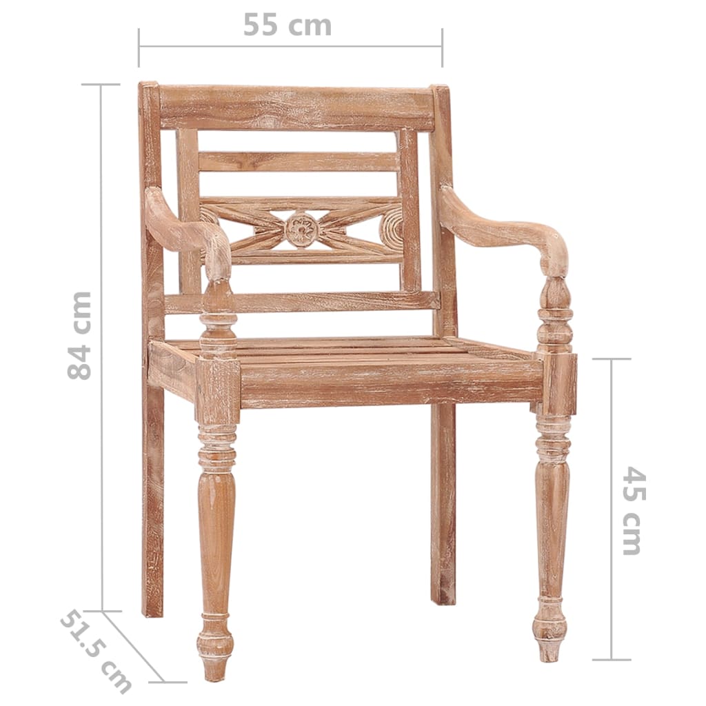 Batavia Chairs 2 pcs White Wash Solid Teak Wood