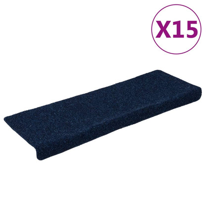 Stair Mats 15 pcs Needle Punch 65x21x4 cm Blue