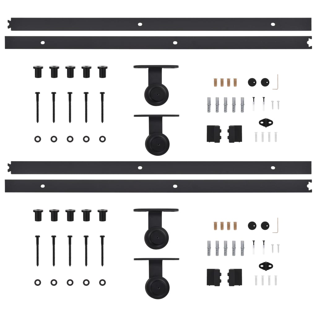 Sliding Door Hardware Kits 2 pcs 200 cm Steel Black