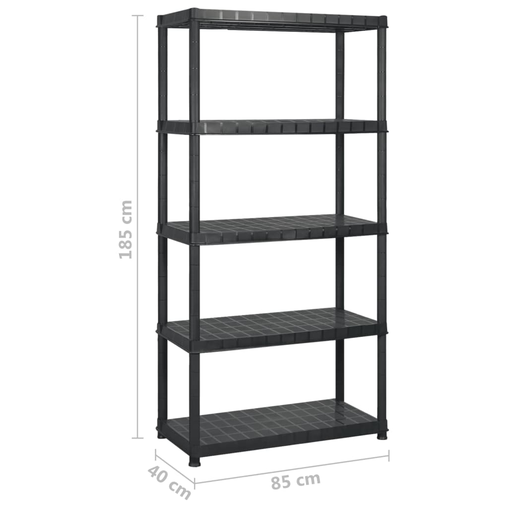 Storage Shelf 5-Tier Black 255x40x185 cm Plastic