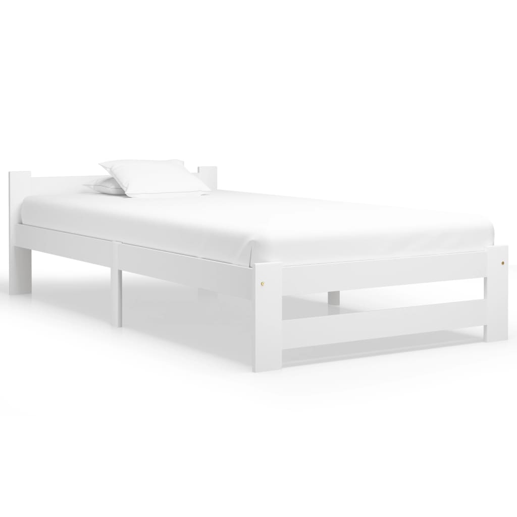 Bed Frame without Mattress White Solid Pine Wood 100x200 cm