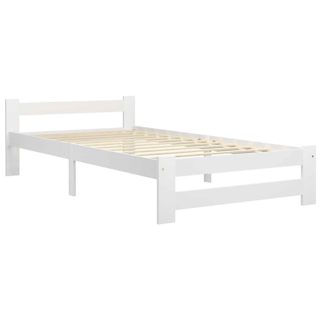 Bed Frame without Mattress White Solid Pine Wood 100x200 cm