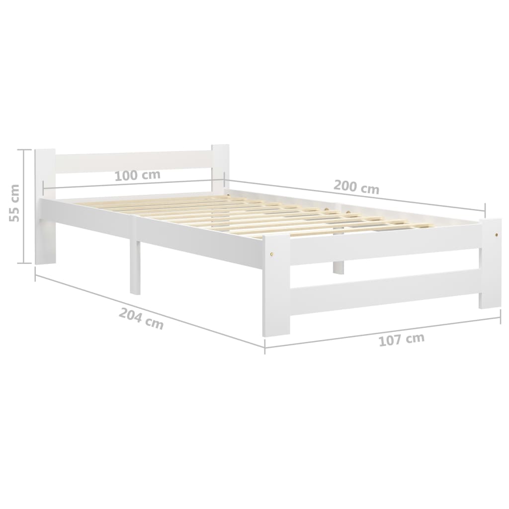 Bed Frame without Mattress White Solid Pine Wood 100x200 cm