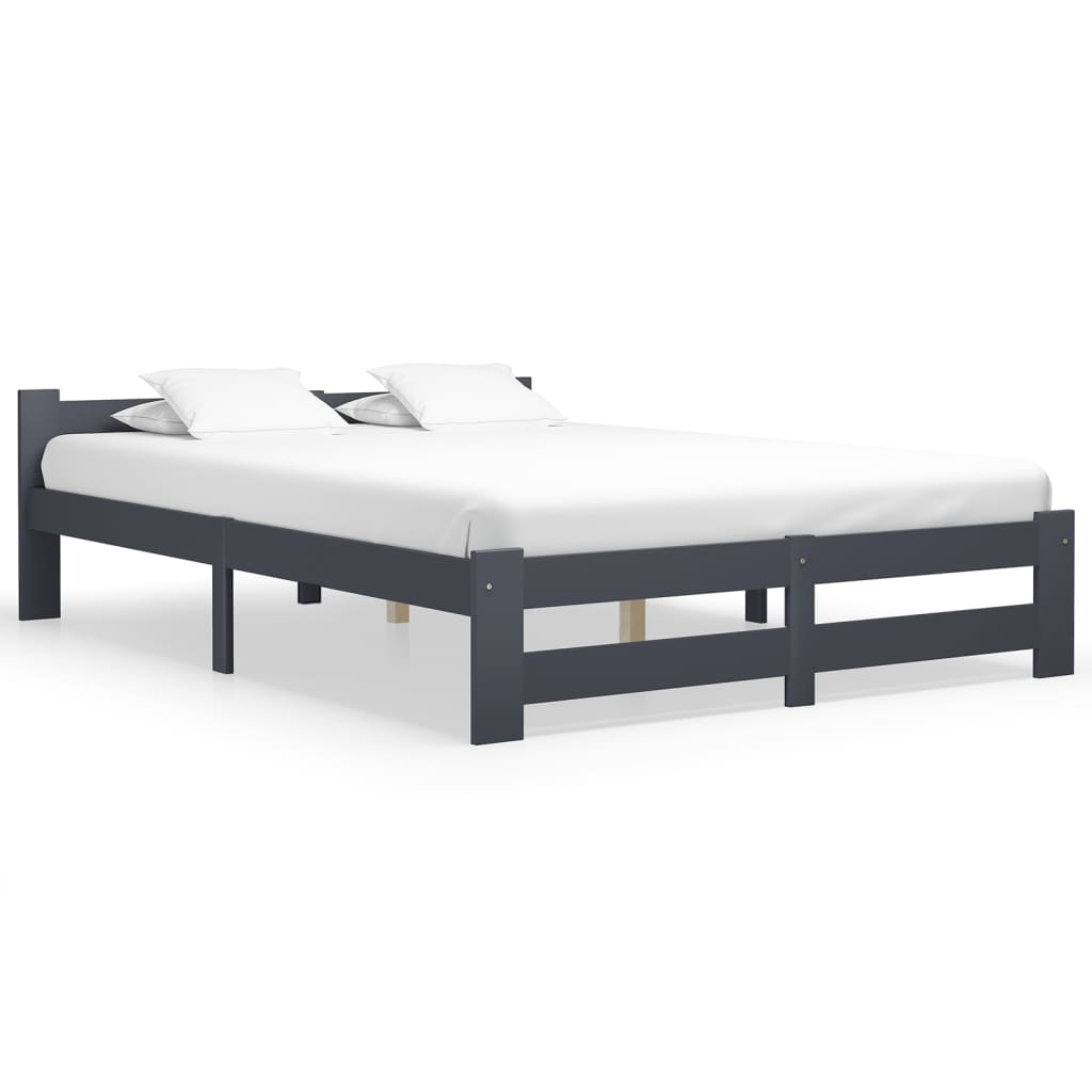 Bed Frame Dark Grey Solid Pine Wood 140x200 cm