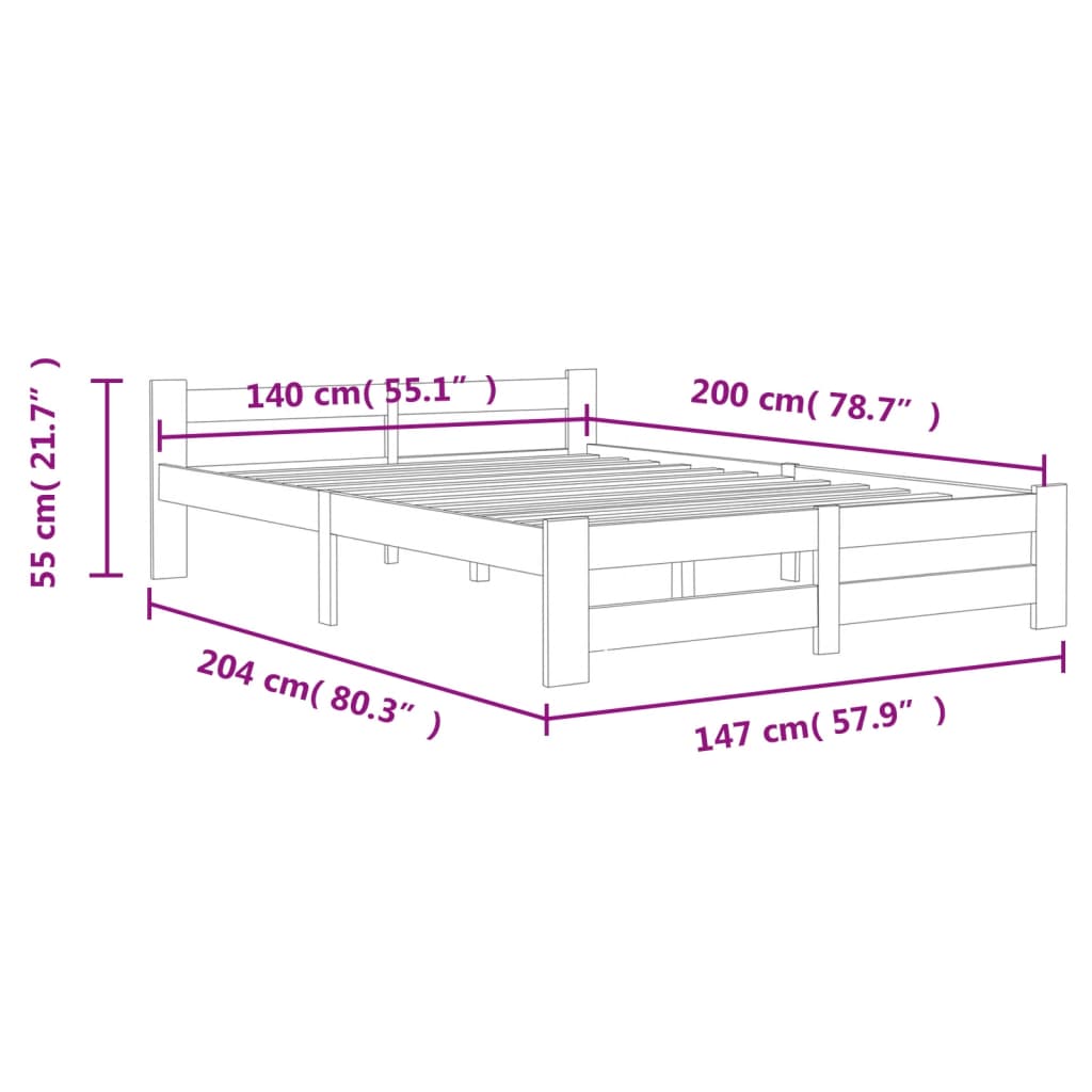 Bed Frame Dark Grey Solid Pine Wood 140x200 cm