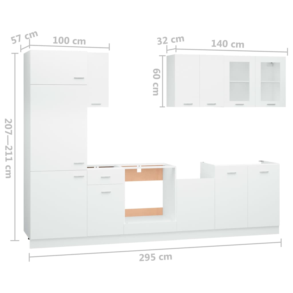 8 Piece Kitchen Cabinet Set White Engineered Wood