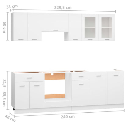 8 Piece Kitchen Cabinet Set White Engineered Wood