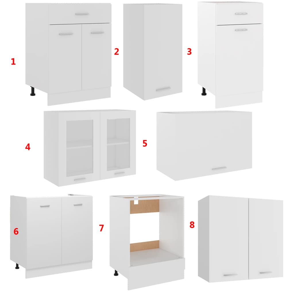 8 Piece Kitchen Cabinet Set White Engineered Wood