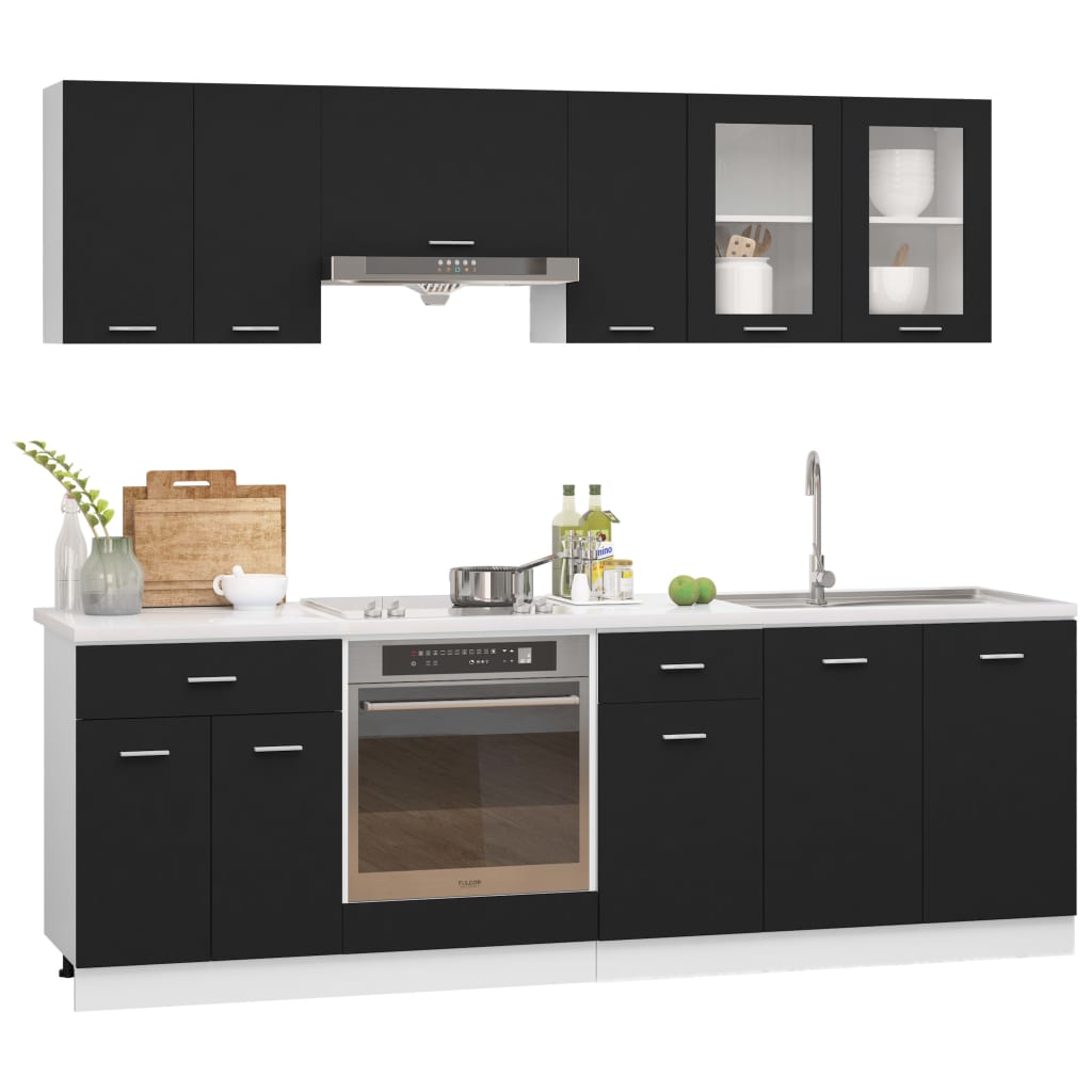 8 Piece Kitchen Cabinet Set Black Engineered Wood