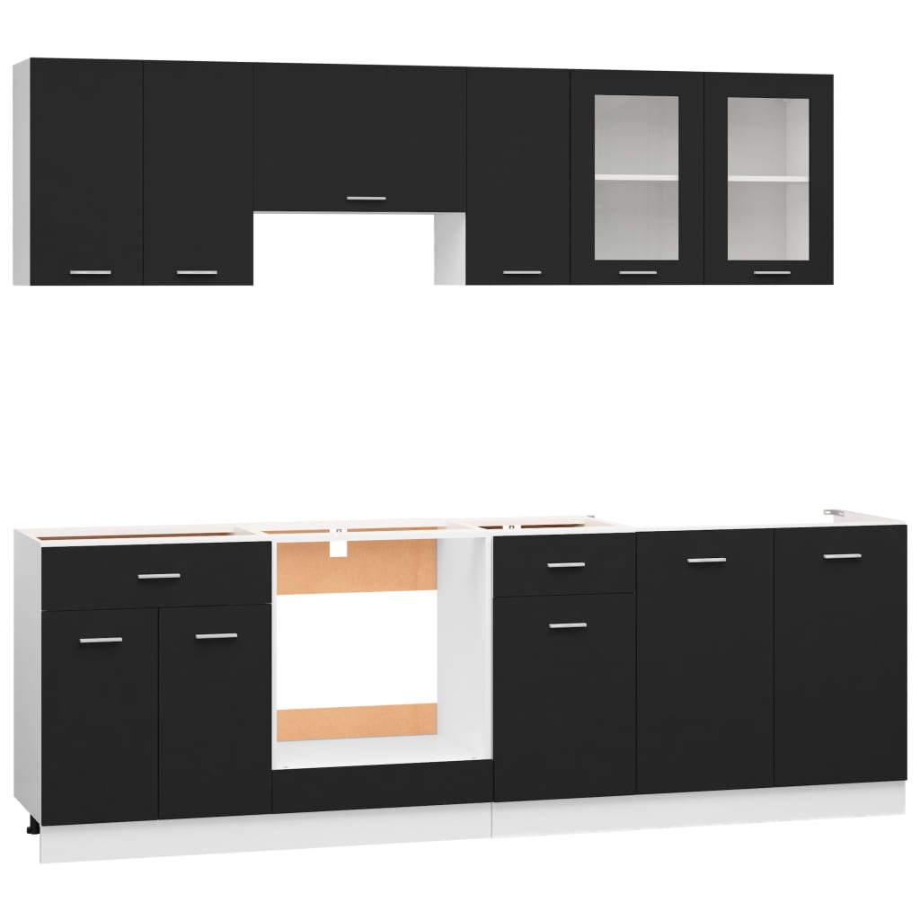 8 Piece Kitchen Cabinet Set Black Engineered Wood