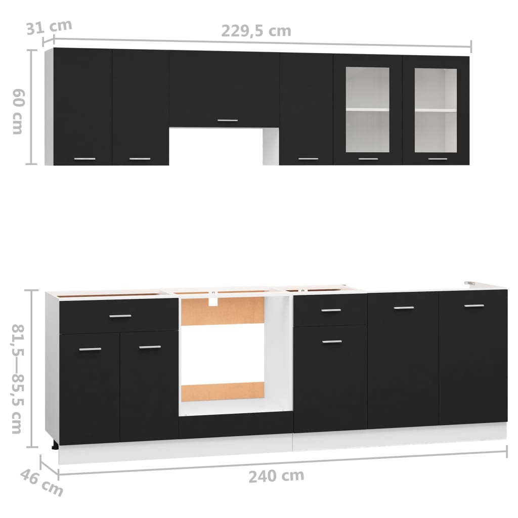 8 Piece Kitchen Cabinet Set Black Engineered Wood