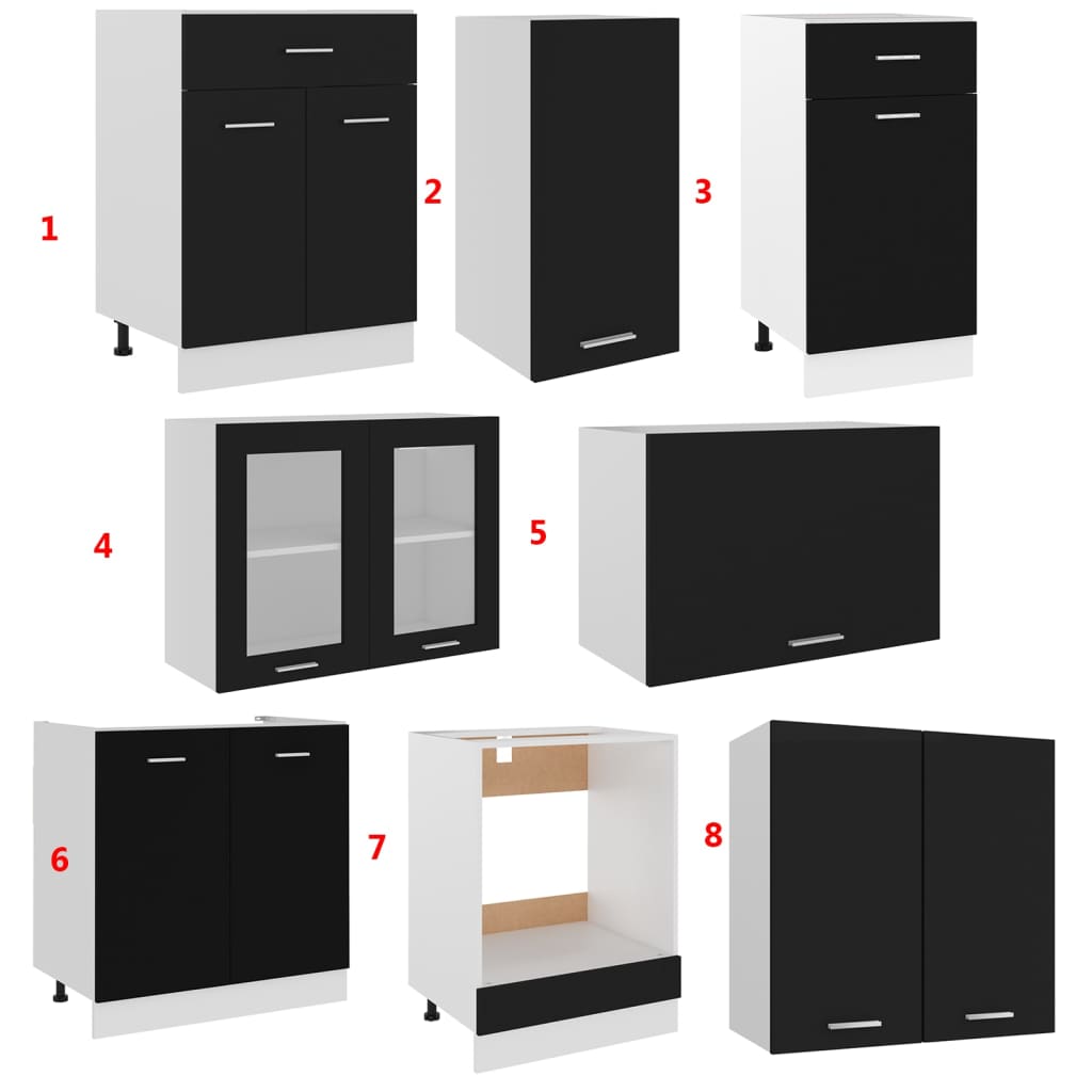 8 Piece Kitchen Cabinet Set Black Engineered Wood