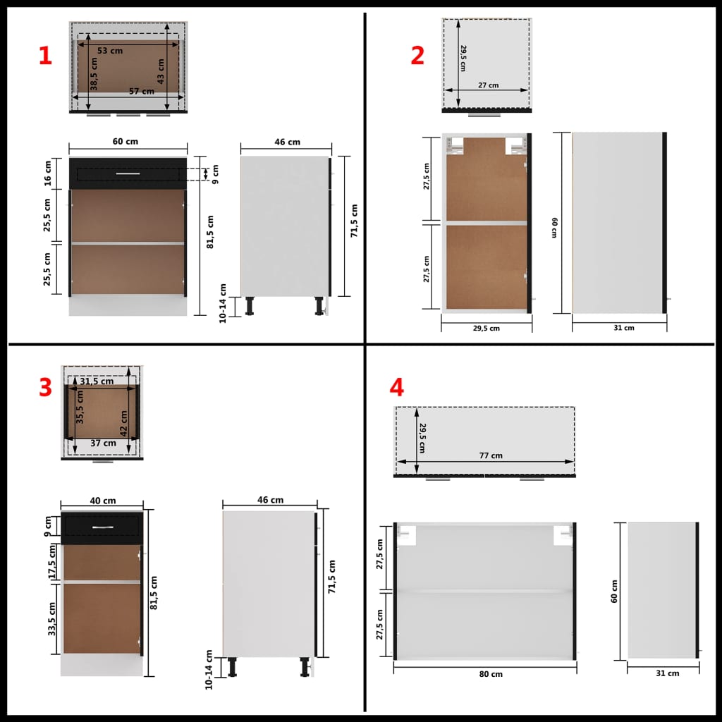 8 Piece Kitchen Cabinet Set Black Engineered Wood