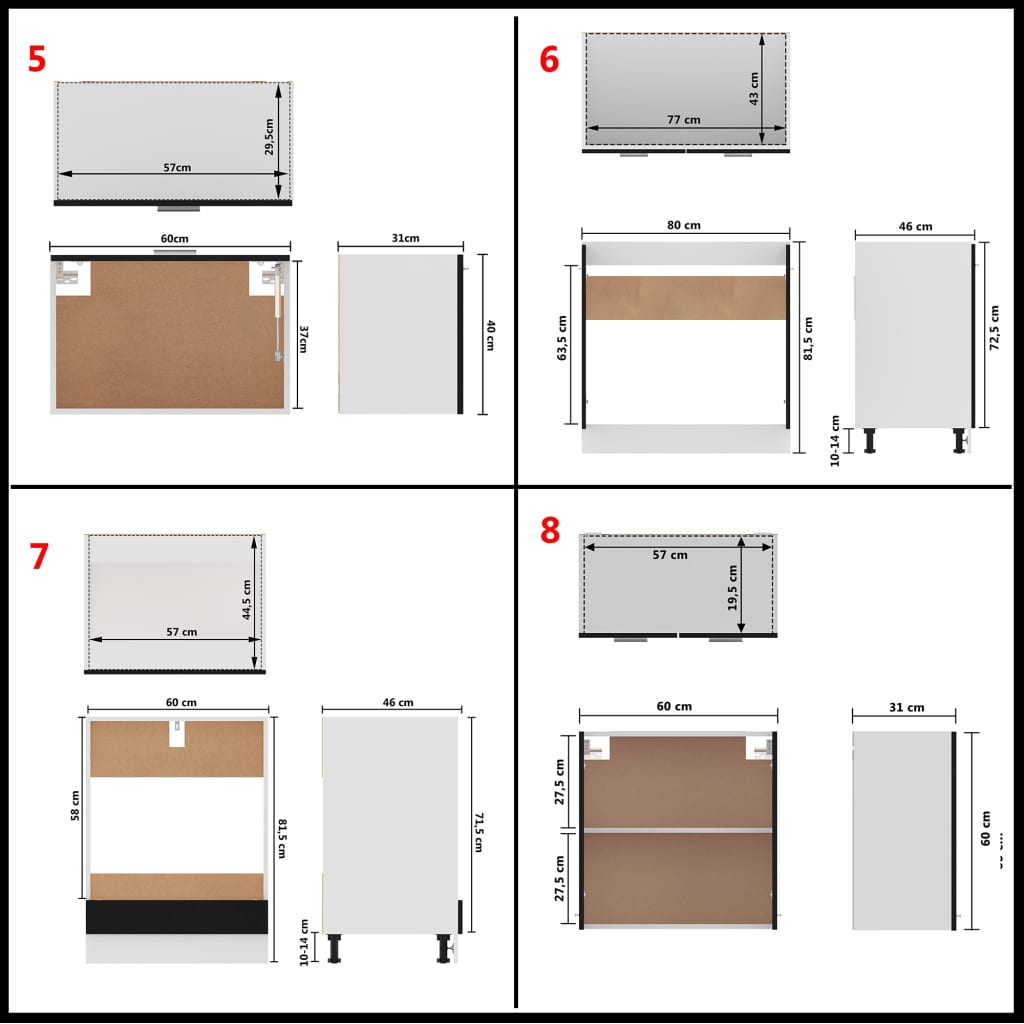 8 Piece Kitchen Cabinet Set Black Engineered Wood