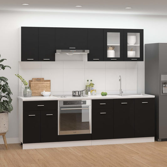 8 Piece Kitchen Cabinet Set Black Engineered Wood