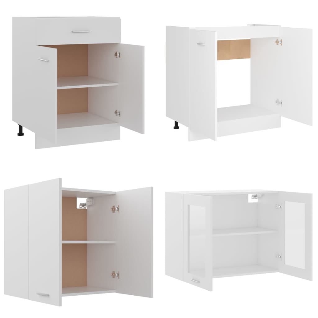 4 Piece Kitchen Cabinet Set White Engineered Wood