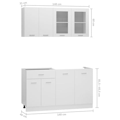 4 Piece Kitchen Cabinet Set White Engineered Wood