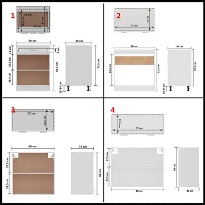 4 Piece Kitchen Cabinet Set White Engineered Wood