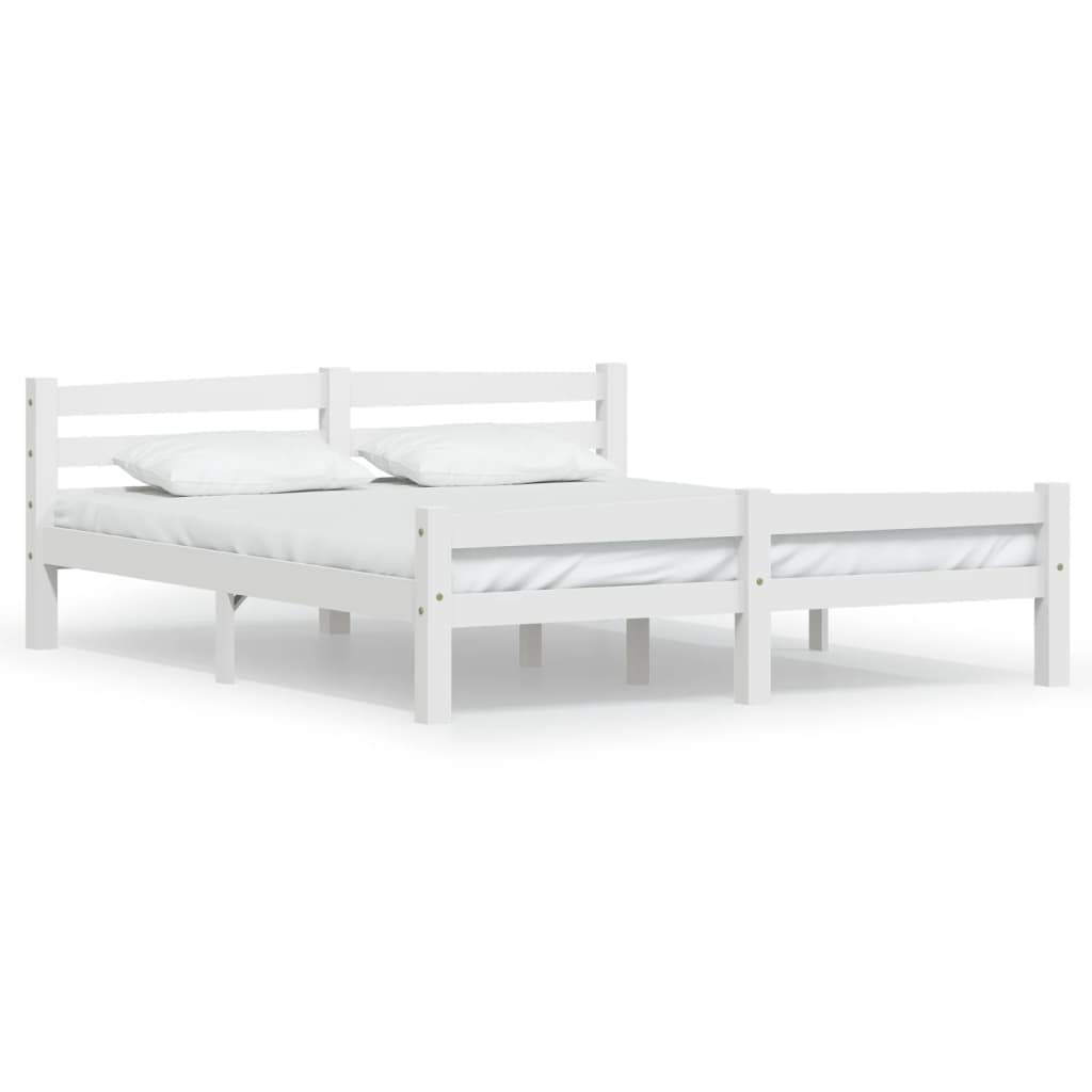 Bed Frame without Mattress White Solid Pinewood 160x200 cm