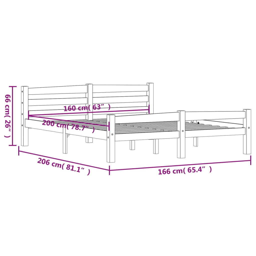 Bed Frame without Mattress White Solid Pinewood 160x200 cm