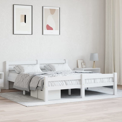 Bed Frame without Mattress White Solid Pinewood 160x200 cm