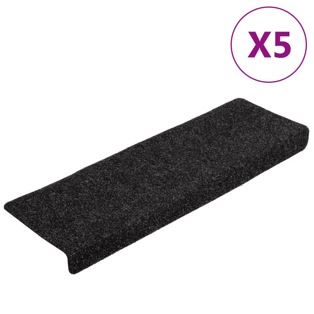 Stair Mats 5 pcs Black 65x21x4 cm Needle Punch