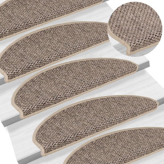 Stair Mats Self-adhesive Sisal-Look 15 pcs 65x21x4 cm Dark Beige