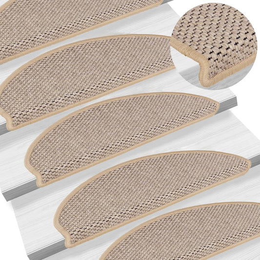 Stair Mats Self-adhesive Sisal-Look 15 pcs 65x21x4 cm Light Beige