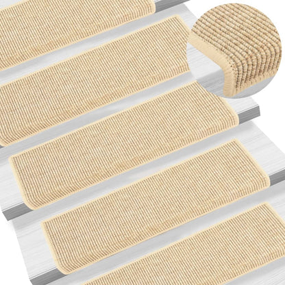 Stair Mats Self-adhesive Sisal-Look 15 pcs 65x21x4 cm Light Beige