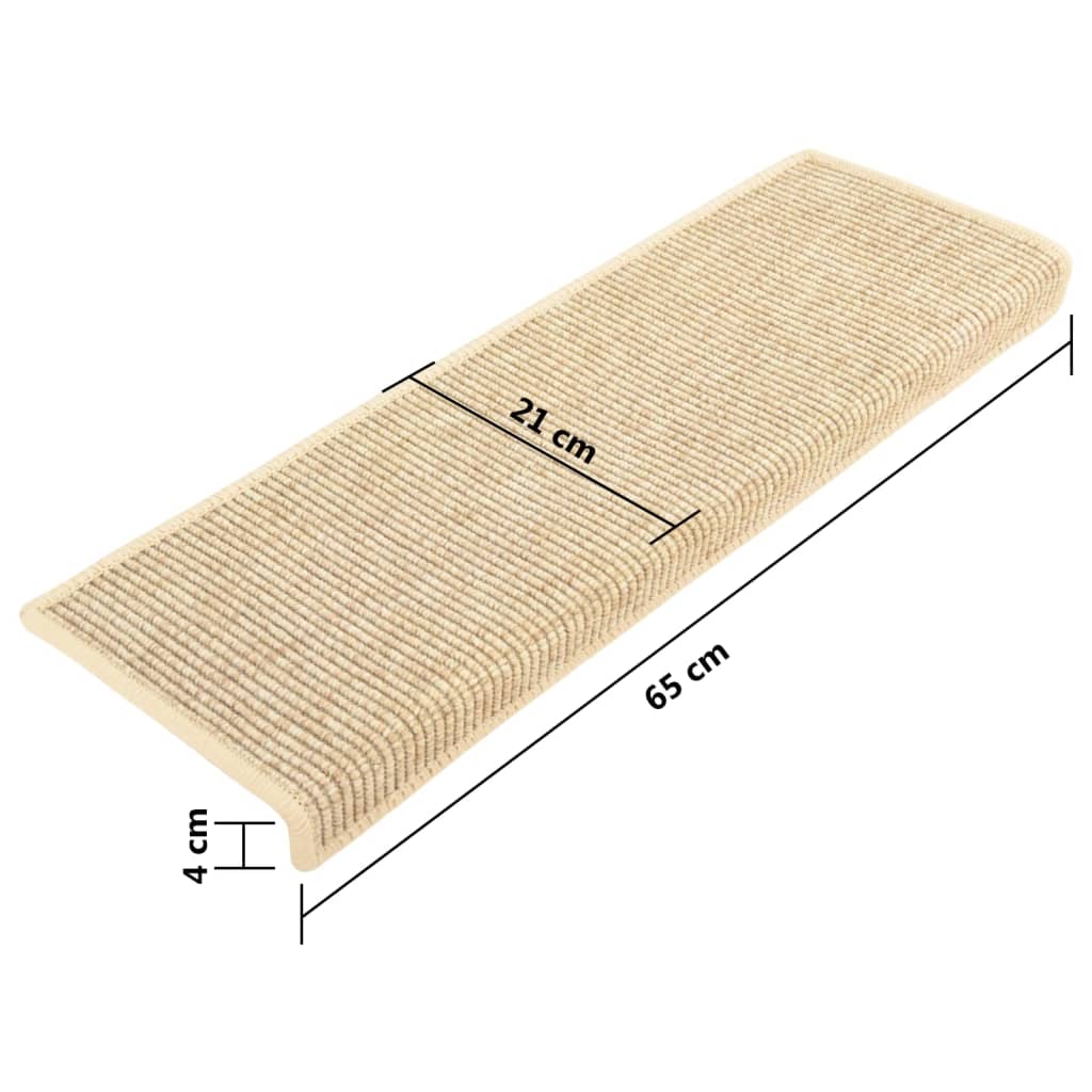 Stair Mats Self-adhesive Sisal-Look 15 pcs 65x21x4 cm Light Beige