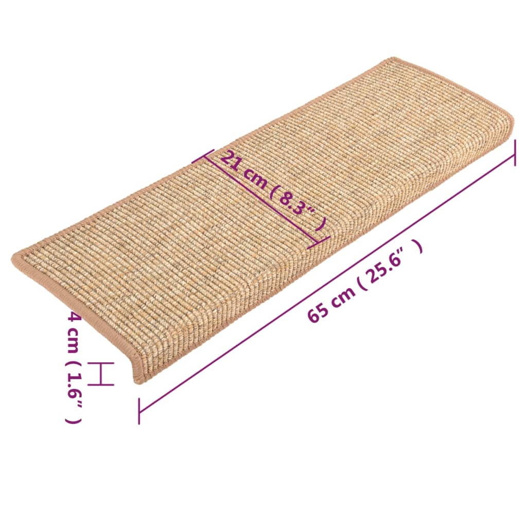 Stair Mats Self-adhesive 15 pcs Light Brown 65x21x4 cm