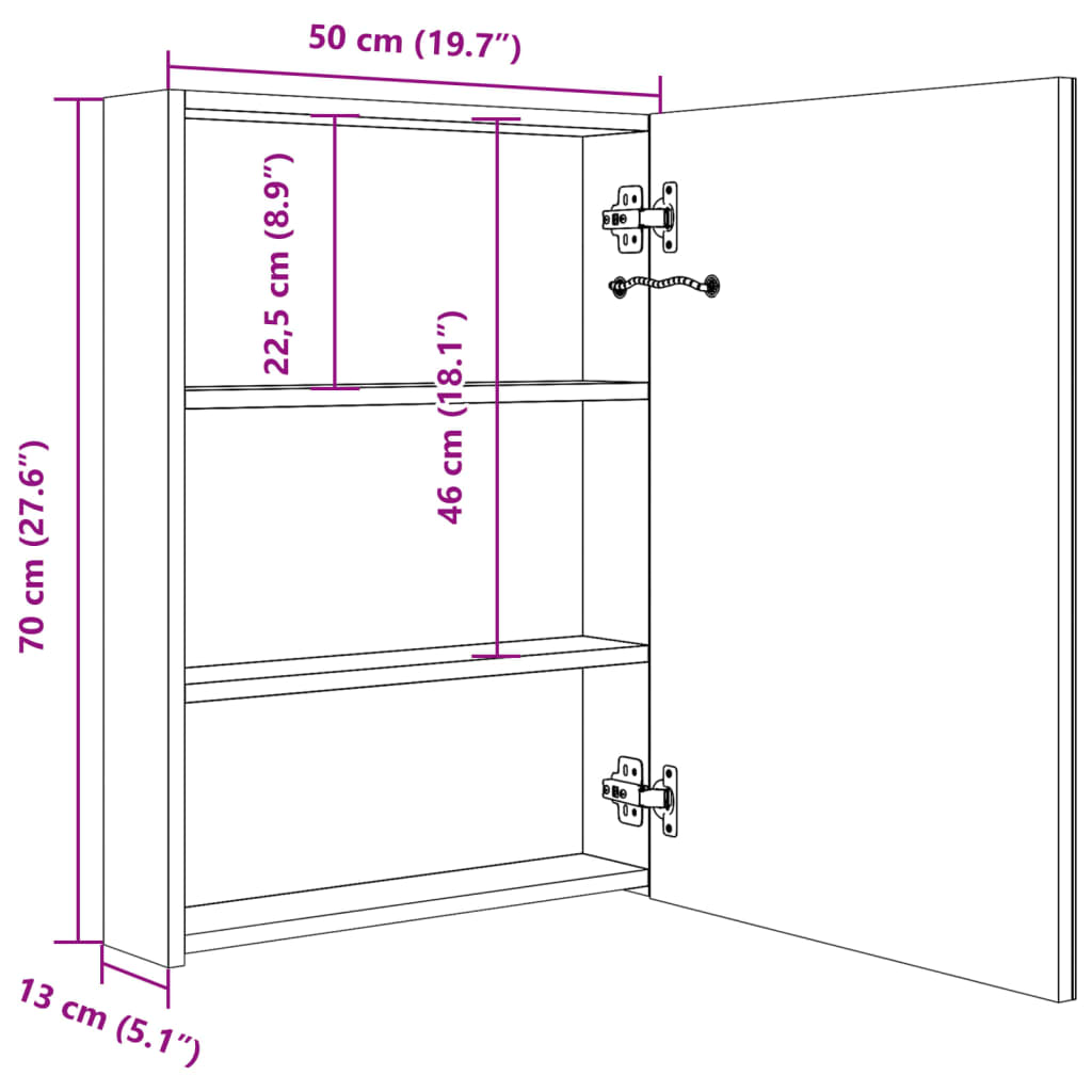 LED Bathroom Mirror Cabinet Oak 50x13x70 cm