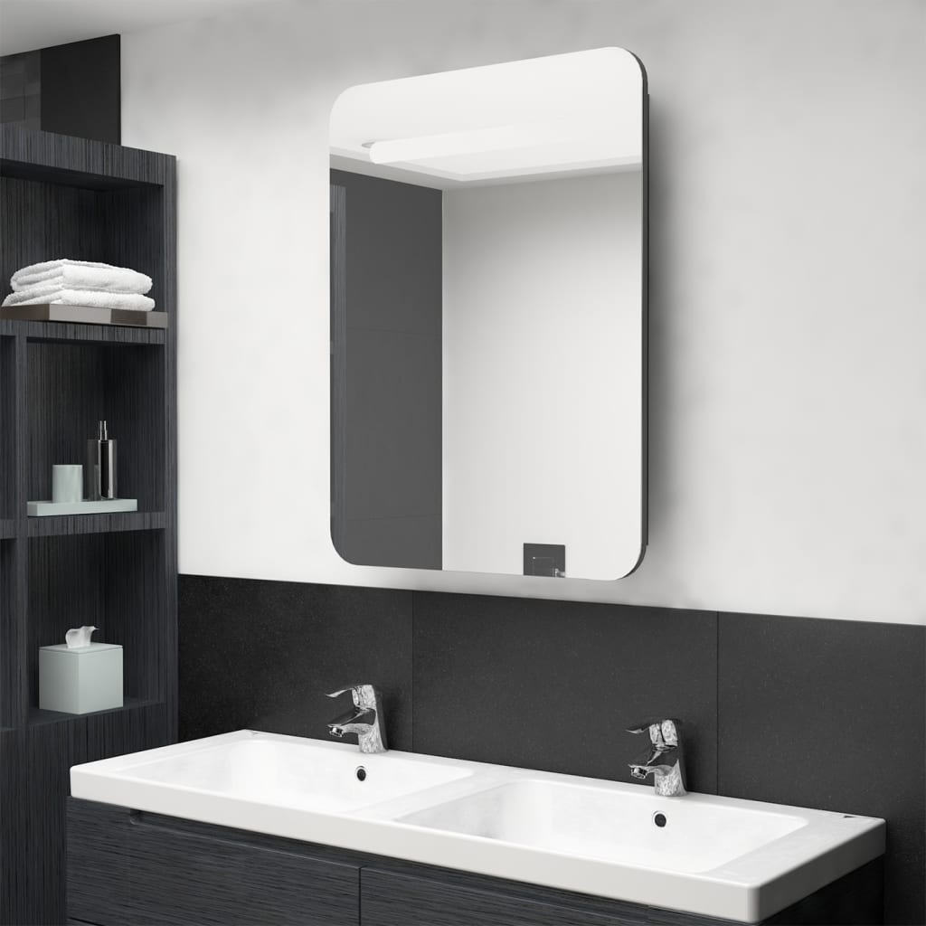 LED Bathroom Mirror Cabinet Shining Grey 60x11x80 cm