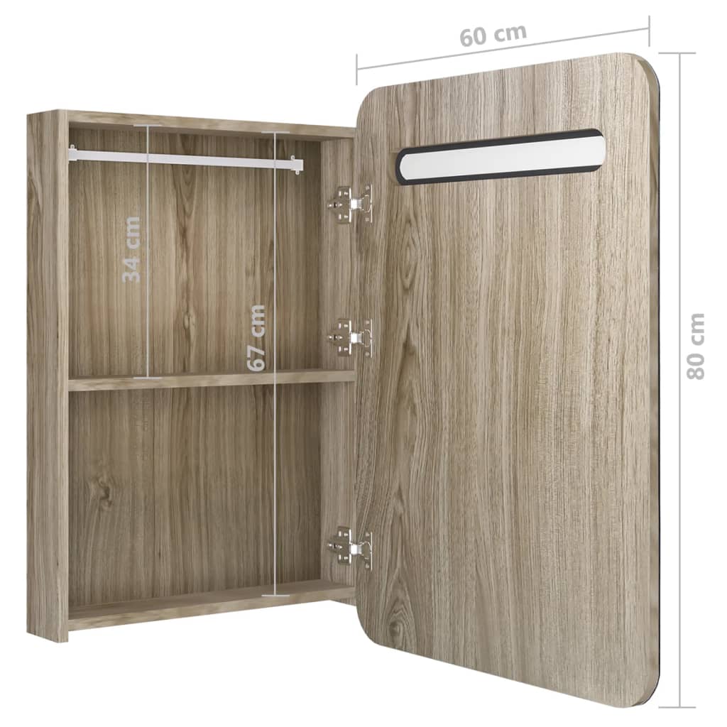 LED Bathroom Mirror Cabinet Oak 60x11x80 cm