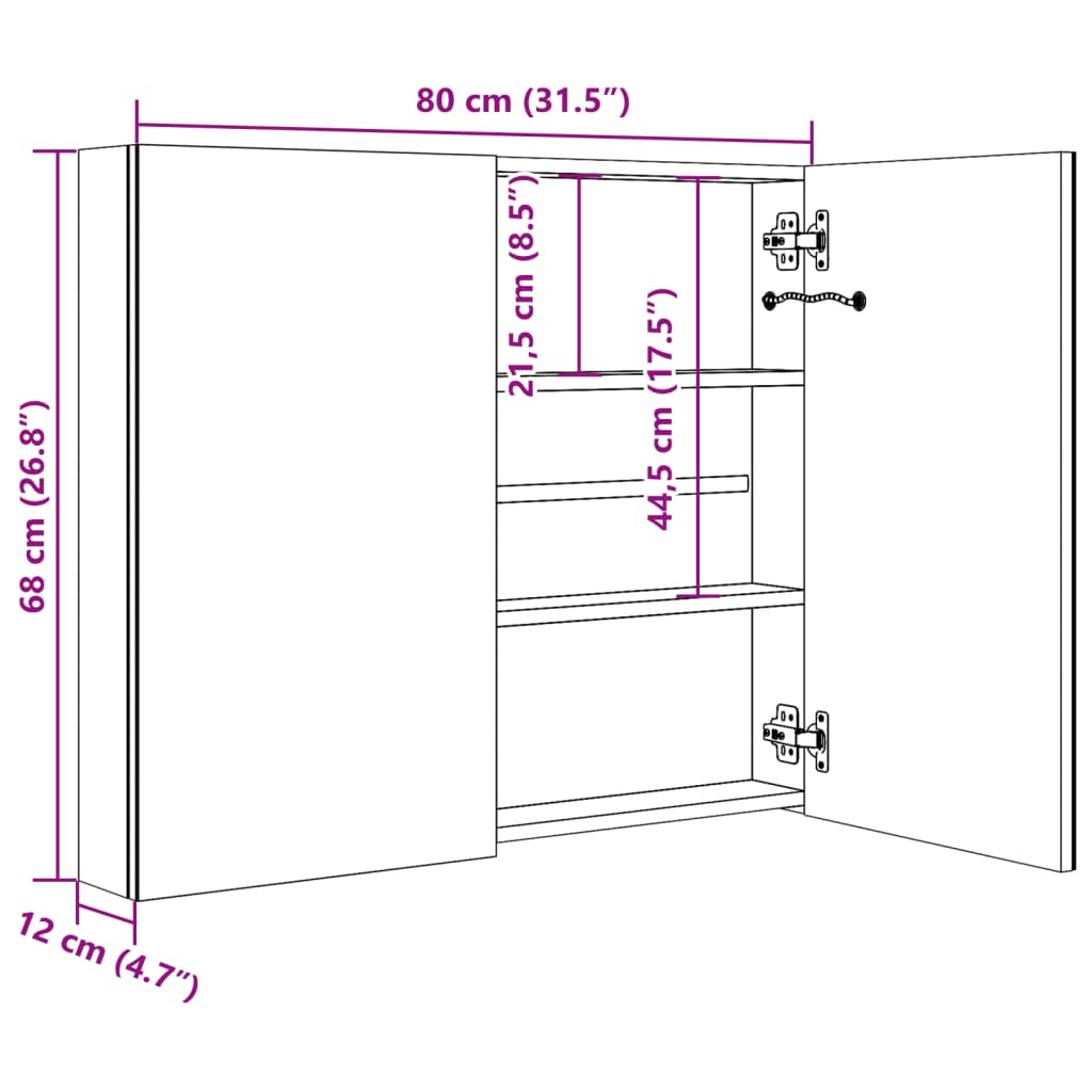 LED Bathroom Mirror Cabinet Grey 80x12x68 cm