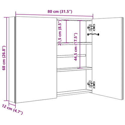 LED Bathroom Mirror Cabinet Grey 80x12x68 cm