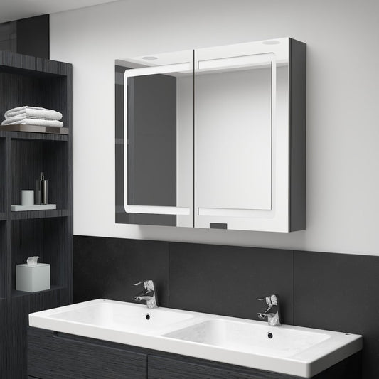 LED Bathroom Mirror Cabinet Grey 80x12x68 cm