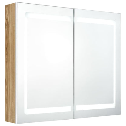 LED Bathroom Mirror Cabinet White and Oak 80x12x68 cm