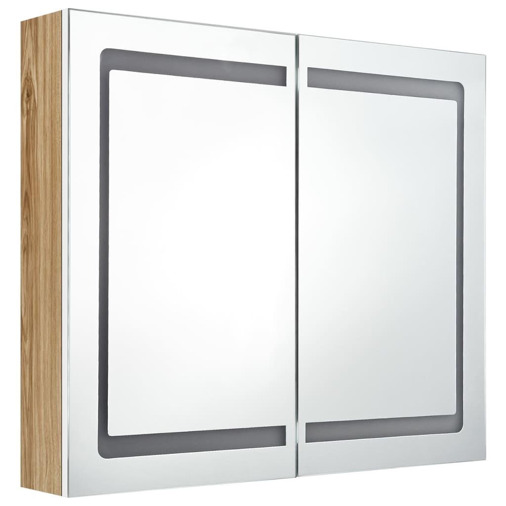 LED Bathroom Mirror Cabinet White and Oak 80x12x68 cm