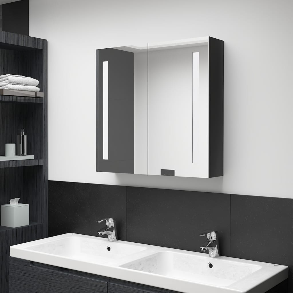 LED Bathroom Mirror Cabinet Shining Black 62x14x60 cm