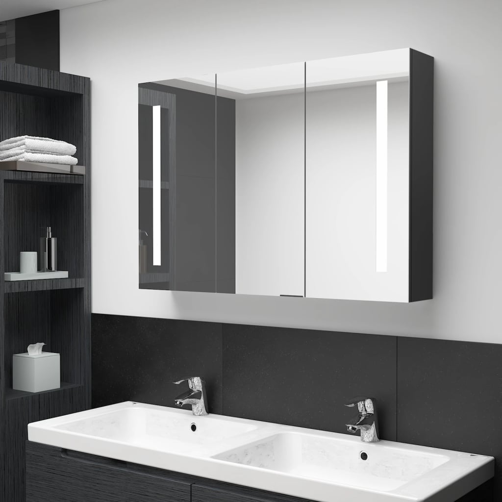 LED Bathroom Mirror Cabinet 89x14x62 cm Shining Black