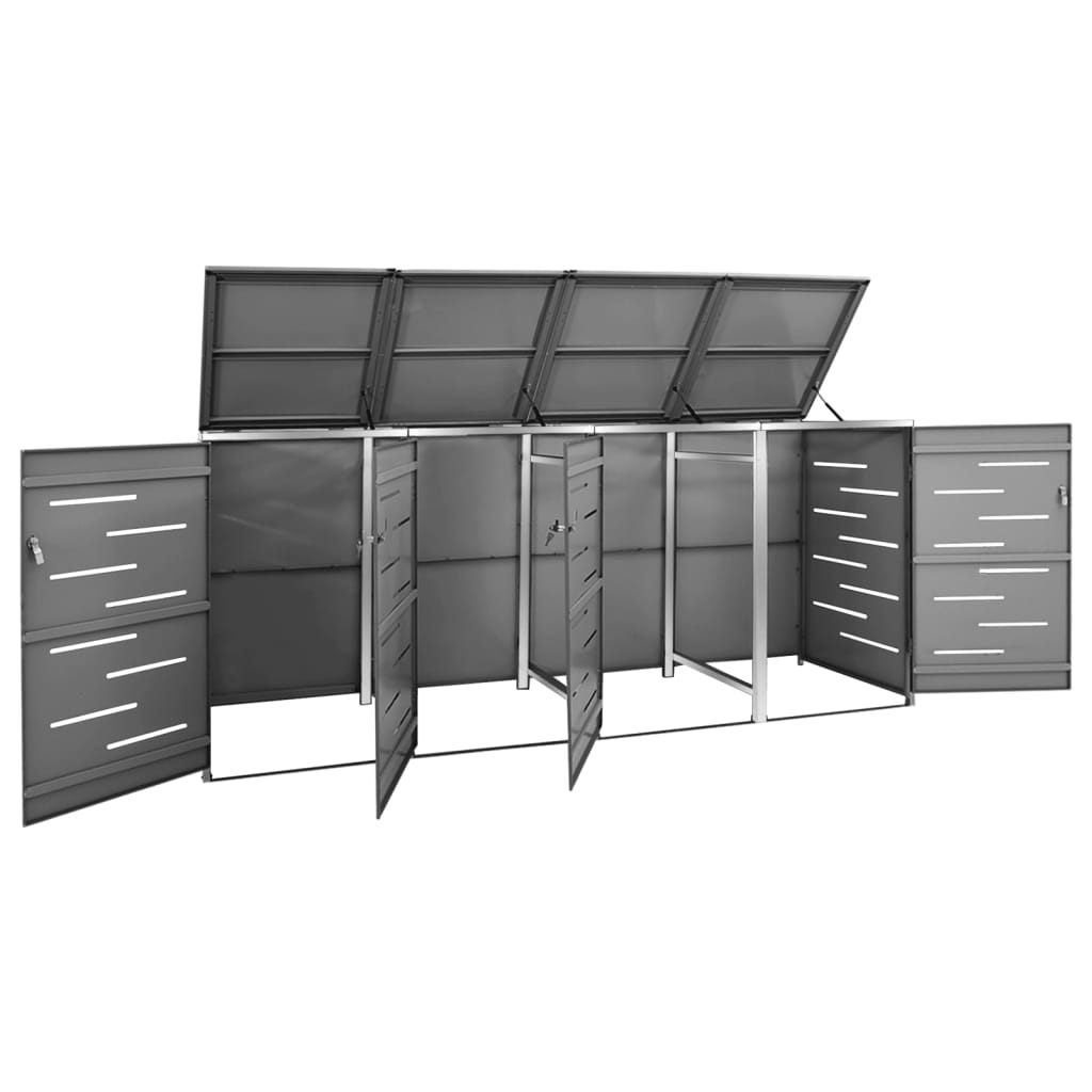 Quadruple Wheelie Bin Shed 276.5x77.5x112.5 cm Stainless Steel