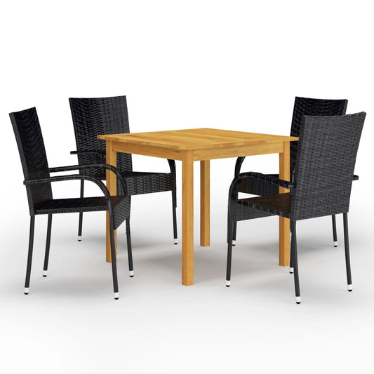 5 Piece Garden Dining Set Black