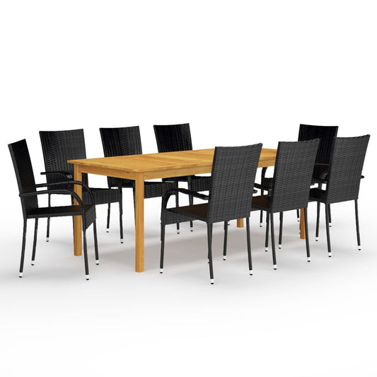 9 Piece Garden Dining Set Black